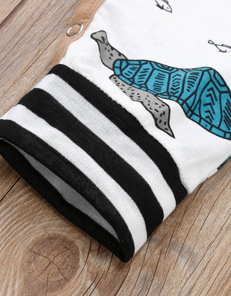 Baby Boy Tortoise Striped Romper Jumpsuit Hat