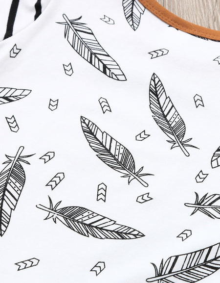 Baby Boy Feather T shirt Tops Striped Pants Outfits Set