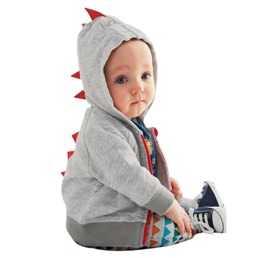 Baby Boy Dinosaur Pattern Hooded Zipper Tops Clothes Coat