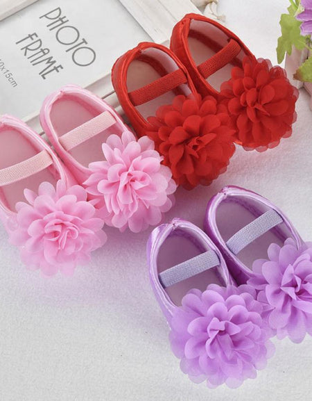 Baby Girl Chiffon Flower Elastic Band Newborn Walking Shoes