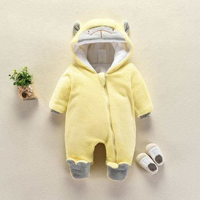 New Baby Cartoon Romper Winter Clothes hooded