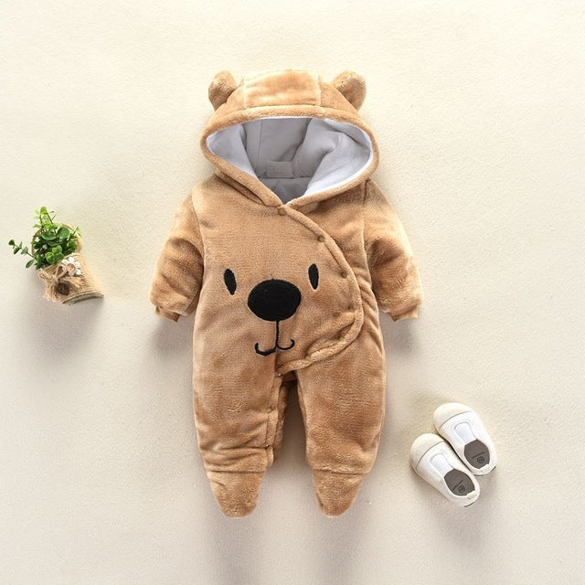 New Baby Cartoon Romper Winter Clothes hooded