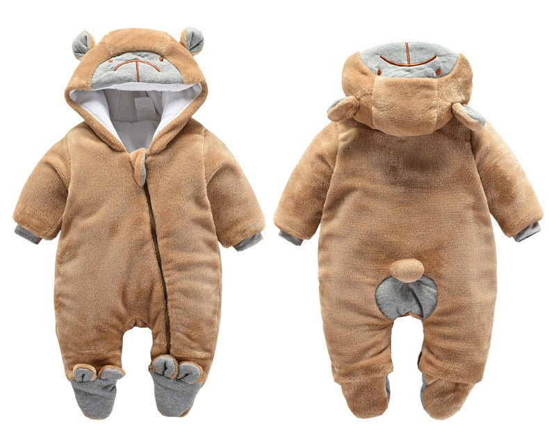 New Baby Cartoon Romper Winter Clothes hooded