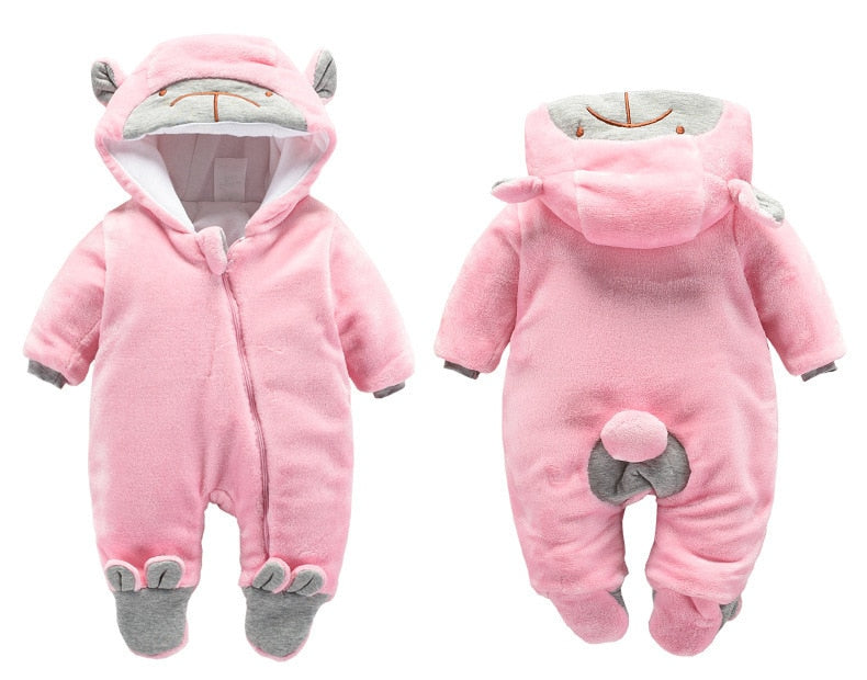 New Baby Cartoon Romper Winter Clothes hooded
