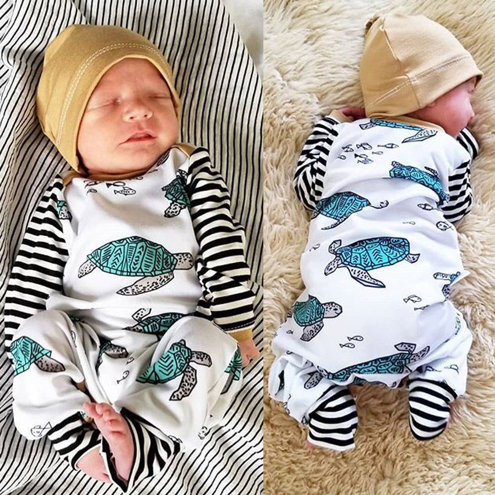 Baby Boy Tortoise Striped Romper Jumpsuit Hat