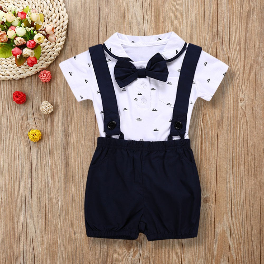 Baby Boys Short Sleeve Romper Pants Set Outfits