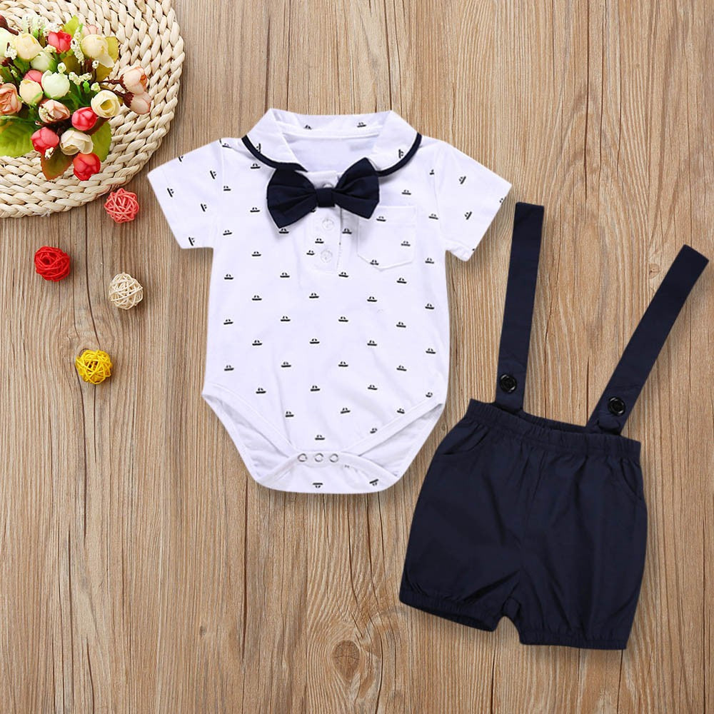 Baby Boys Short Sleeve Romper Pants Set Outfits