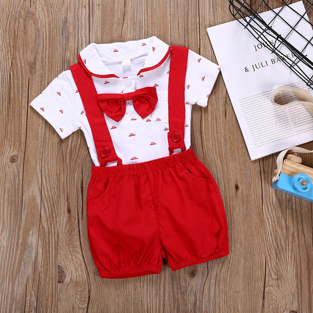 Baby Boys Short Sleeve Romper Pants Set Outfits