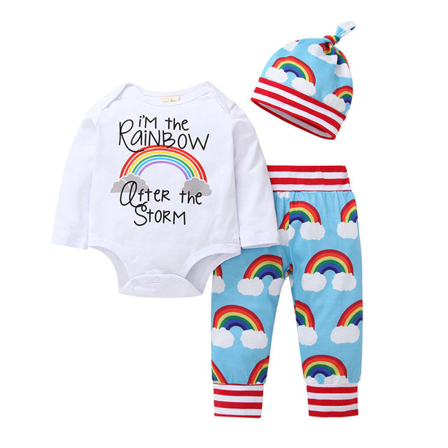 Baby Boys Clothing Set Cotton Long Sleeve Romper Tops Pant Hat sets