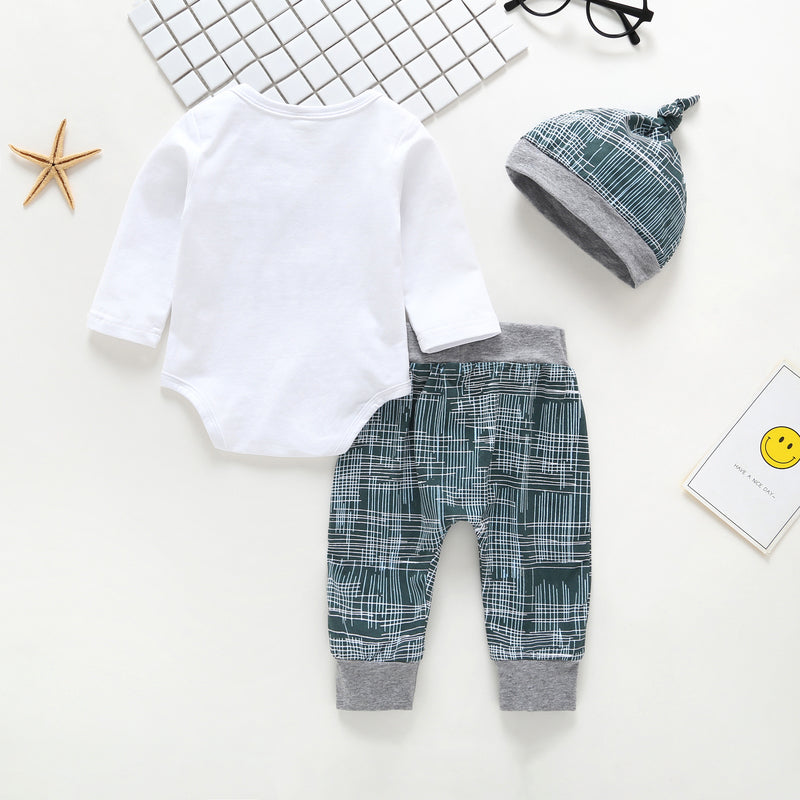 Baby Boys Clothing Set Cotton Long Sleeve Romper Tops Pant Hat sets