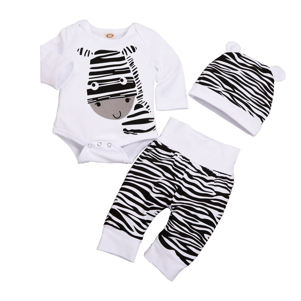 Baby Boy Clothing Set Zebra Romper Pants Hat