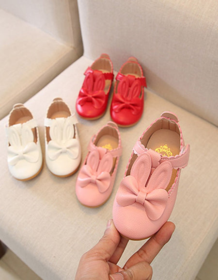 Baby Girl Pure Color Rabbit Ear Small Leather Knot Wave Side Princess