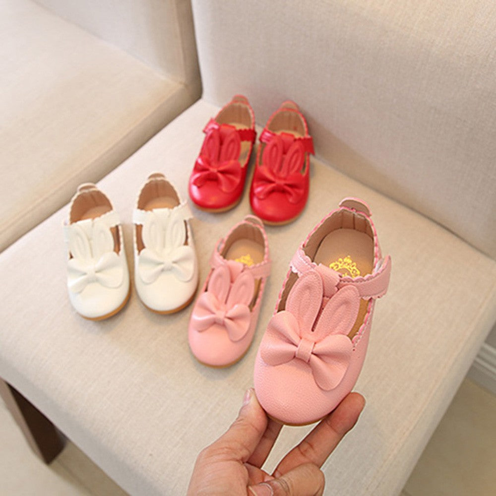 Baby Girl Pure Color Rabbit Ear Small Leather Knot Wave Side Princess