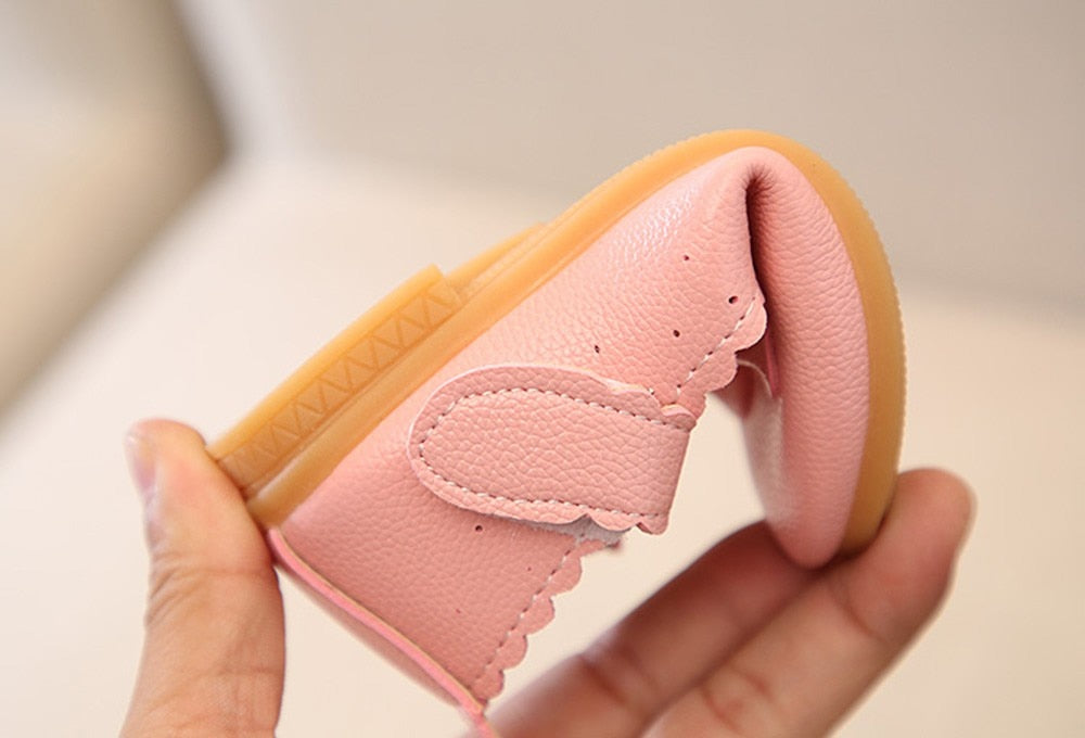 Baby Girl Pure Color Rabbit Ear Small Leather Knot Wave Side Princess