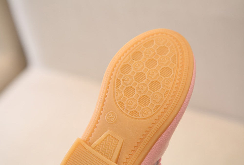 Baby Girl Pure Color Rabbit Ear Small Leather Knot Wave Side Princess