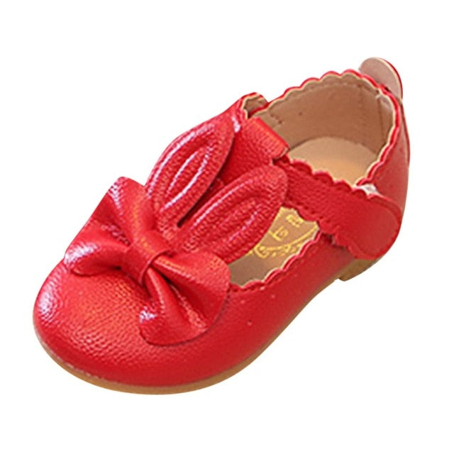 Baby Girl Pure Color Rabbit Ear Small Leather Knot Wave Side Princess