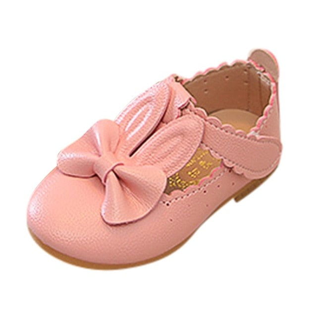 Baby Girl Pure Color Rabbit Ear Small Leather Knot Wave Side Princess