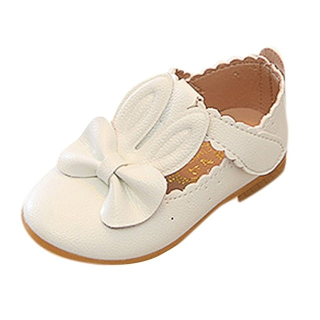 Baby Girl Pure Color Rabbit Ear Small Leather Knot Wave Side Princess