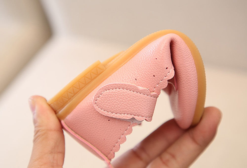 Baby Girl Pure Color Rabbit Ear Small Leather Knot Wave Side Princess