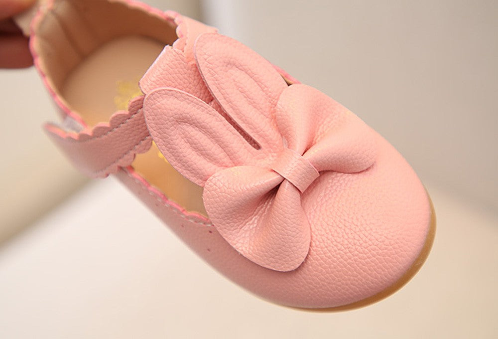 Baby Girl Pure Color Rabbit Ear Small Leather Knot Wave Side Princess