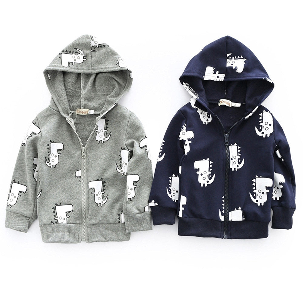 Baby Boys Cartoon Dinosaur Hooded Zipper Tops Clothes Coats