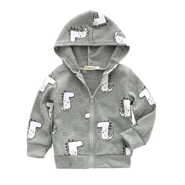 Baby Boys Cartoon Dinosaur Hooded Zipper Tops Clothes Coats