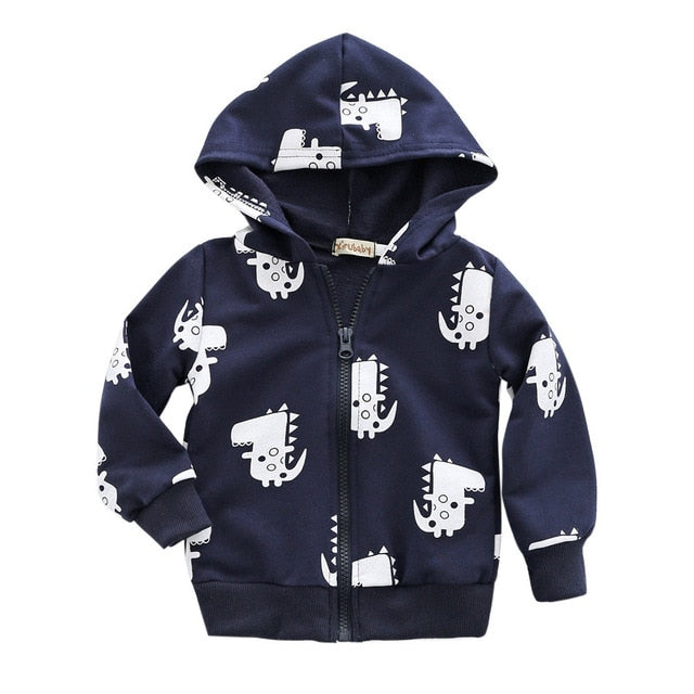 Baby Boys Cartoon Dinosaur Hooded Zipper Tops Clothes Coats