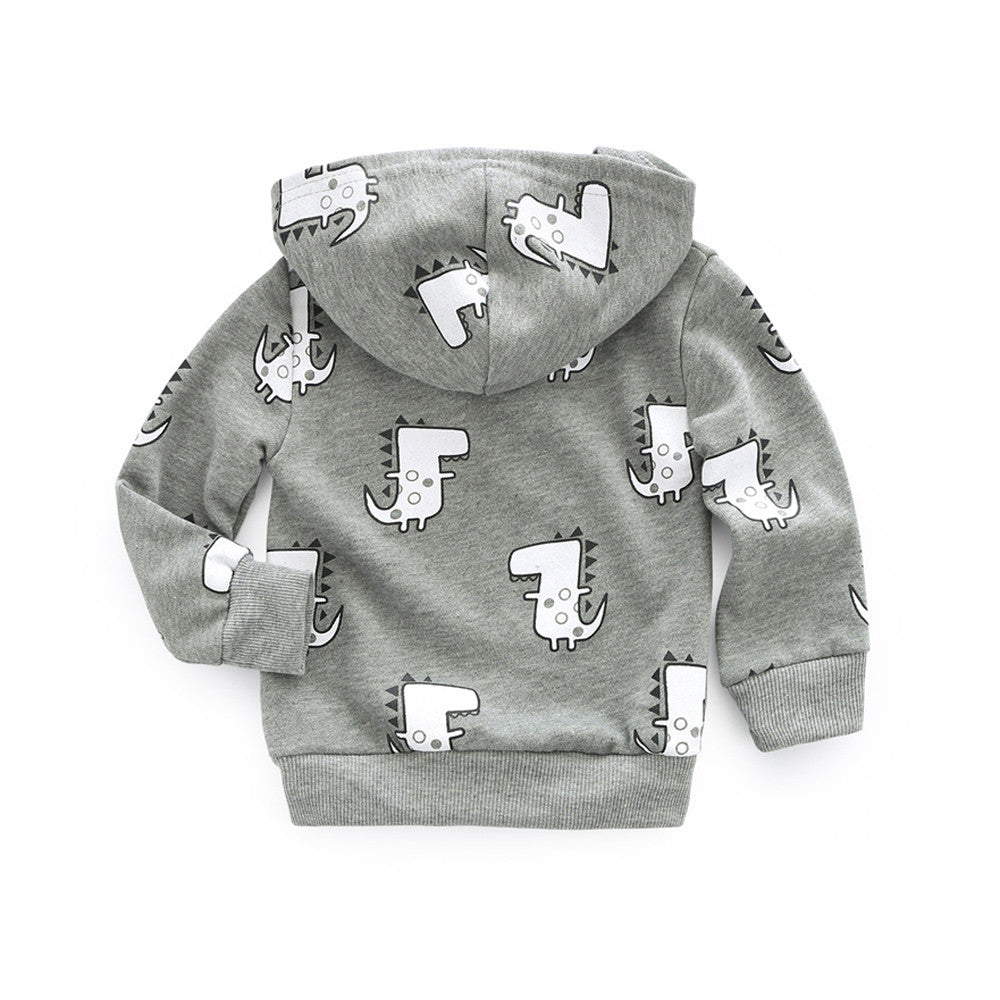 Baby Boys Cartoon Dinosaur Hooded Zipper Tops Clothes Coats