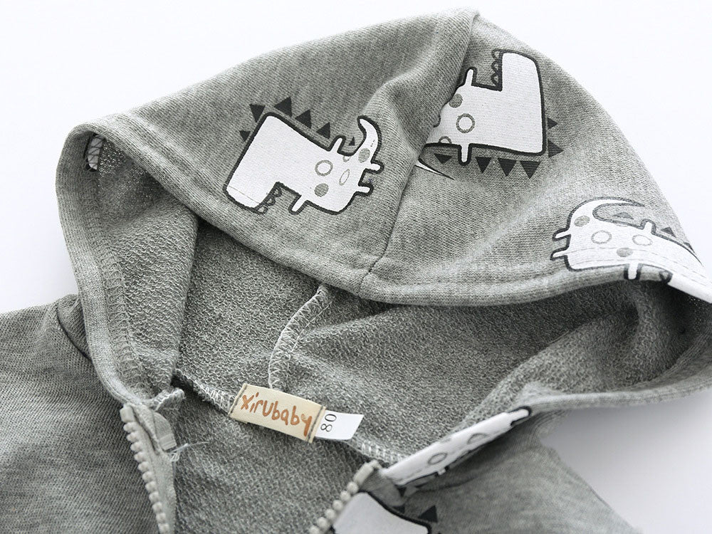 Baby Boys Cartoon Dinosaur Hooded Zipper Tops Clothes Coats