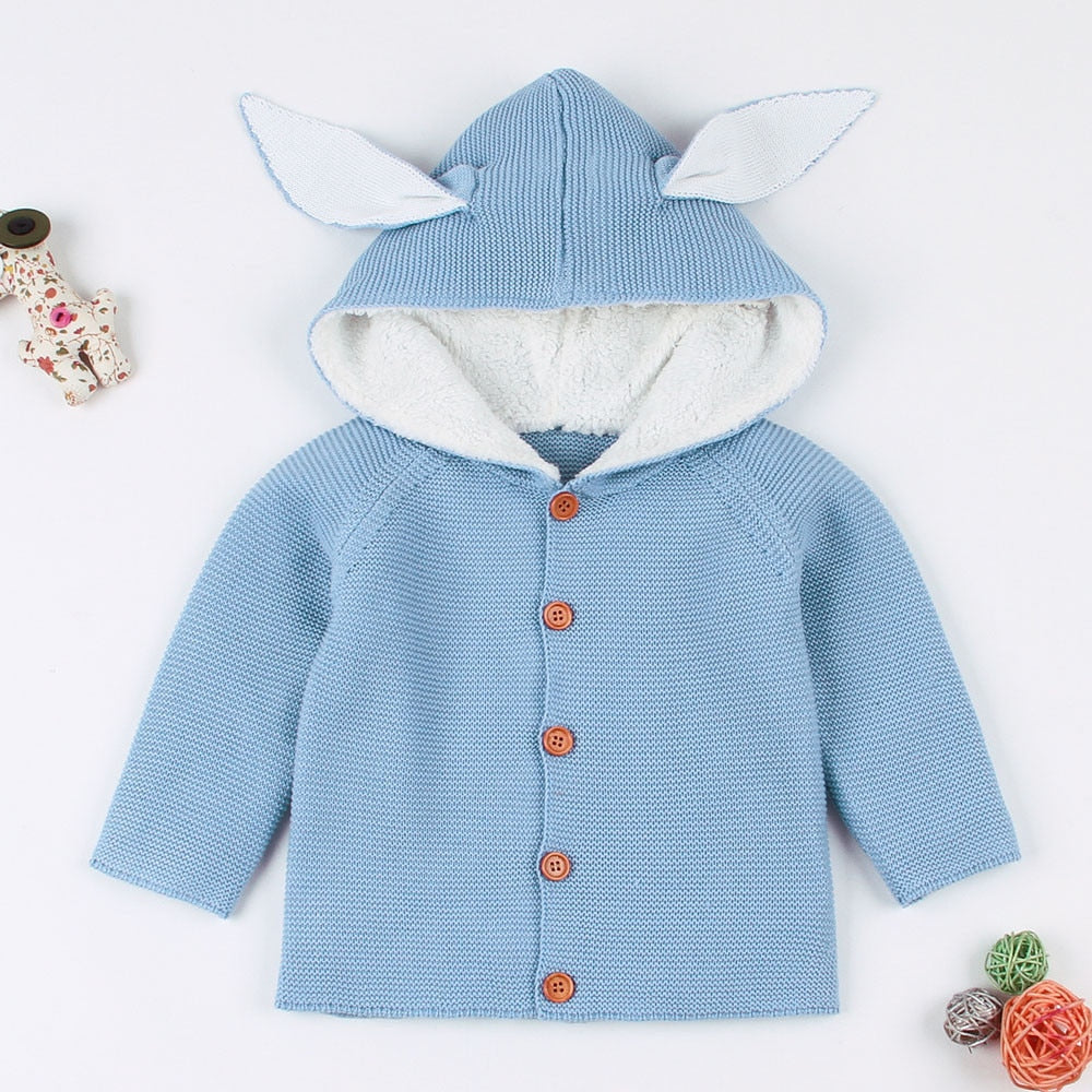 Baby Boys Rabbit Ears Hooded Knitted Tops Warm