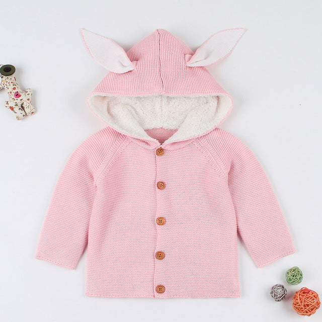 Baby Boys Rabbit Ears Hooded Knitted Tops Warm