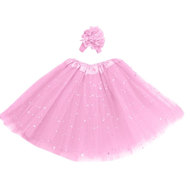 Kids Girl Petticoat Star + Hair Band Skirt
