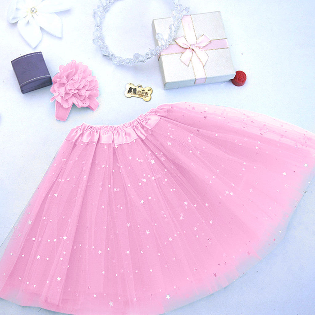Kids Girl Petticoat Star + Hair Band Skirt