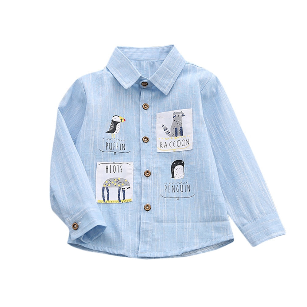 Kids Boys Long Sleeve Cartoon Pattern Shirt Blouse Clothes Wholesale
