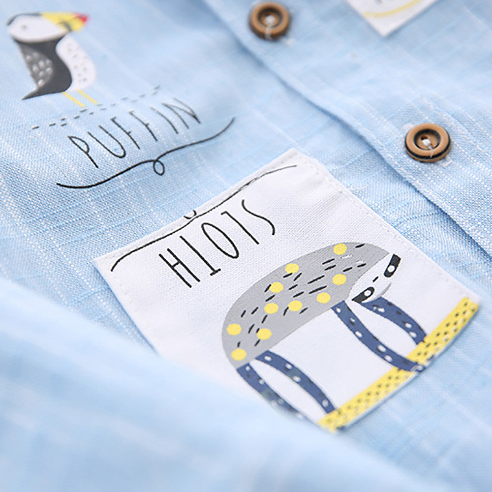 Kids Boys Long Sleeve Cartoon Pattern Shirt Blouse Clothes Wholesale