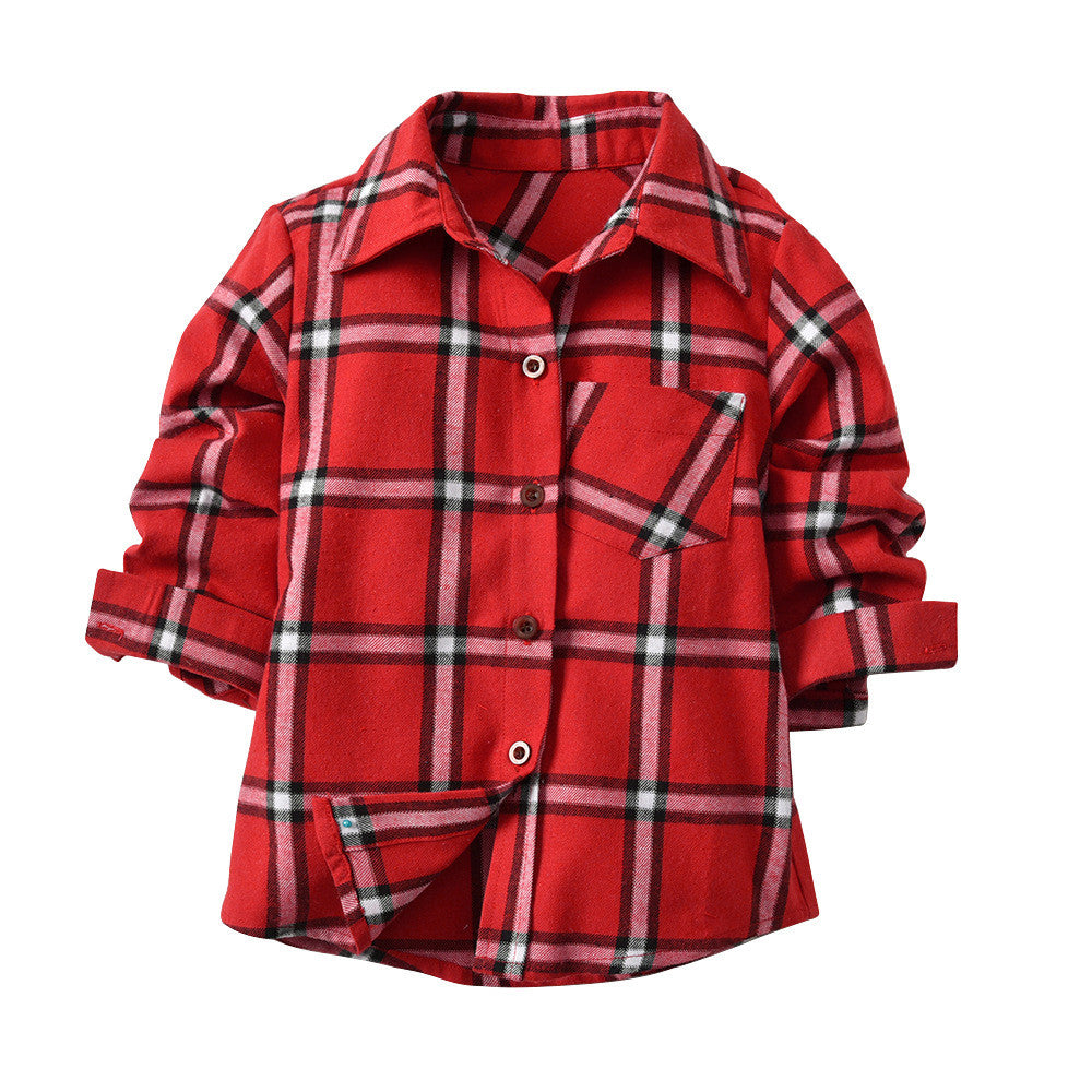 Kids Boys Long Sleeve Cotton Shirt Square Pattern