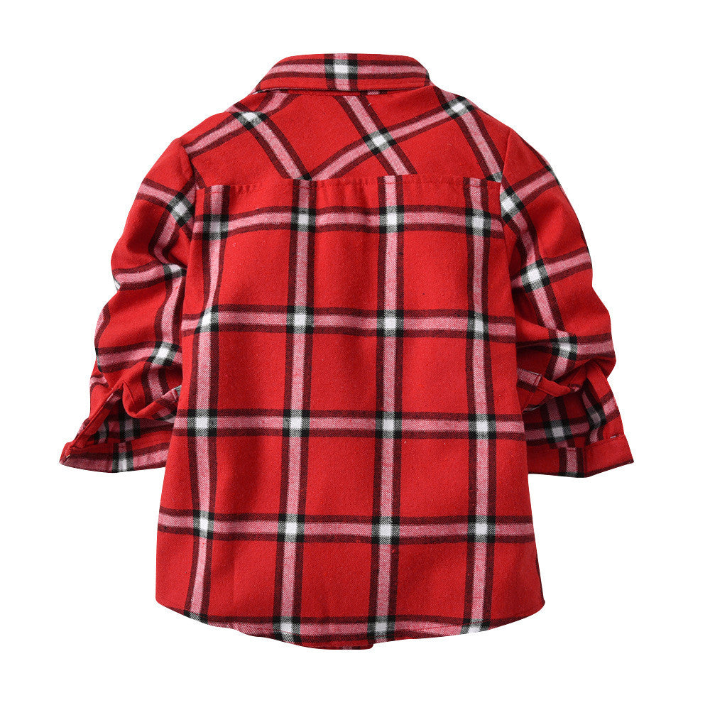 Kids Boys Long Sleeve Cotton Shirt Square Pattern