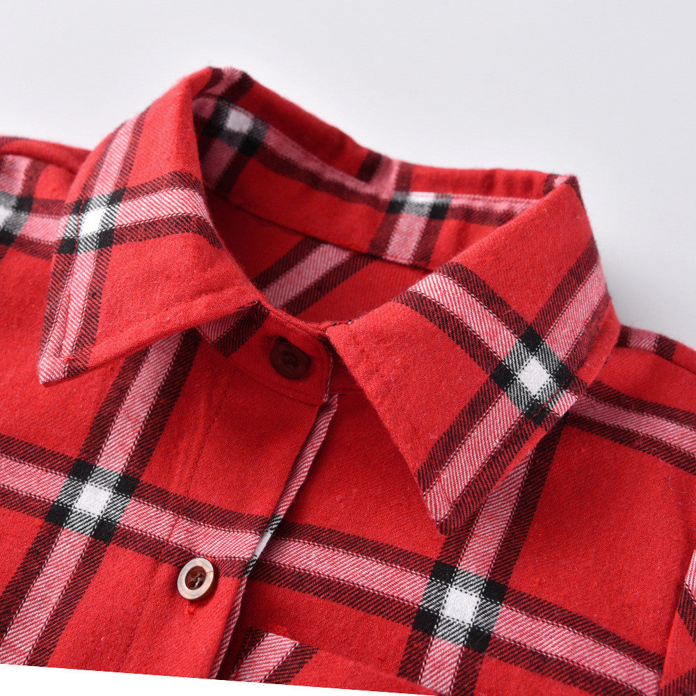 Kids Boys Long Sleeve Cotton Shirt Square Pattern