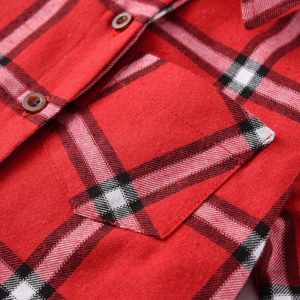 Kids Boys Long Sleeve Cotton Shirt Square Pattern