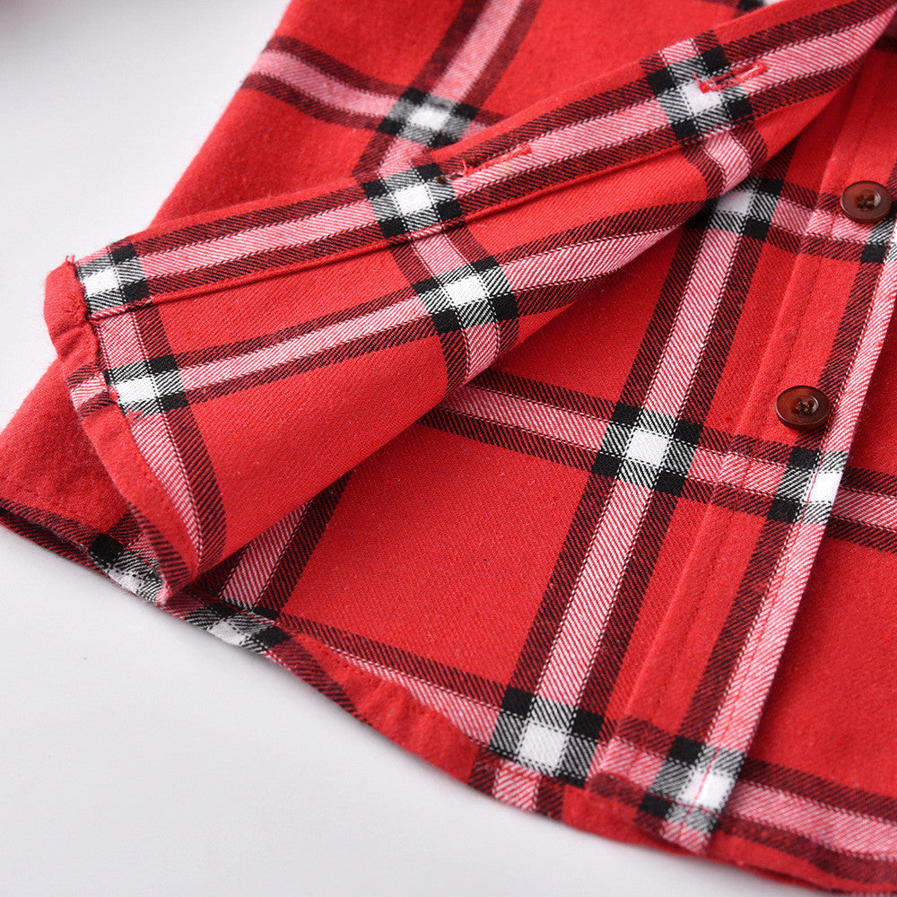 Kids Boys Long Sleeve Cotton Shirt Square Pattern