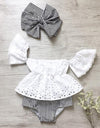 New Baby's Sets Girls Off Shoulder Solid Lace