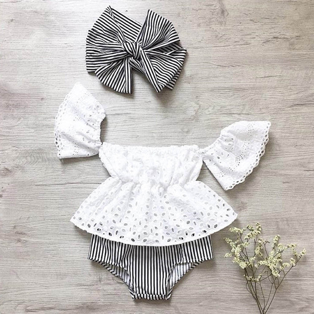 New Baby's Sets Girls Off Shoulder Solid Lace