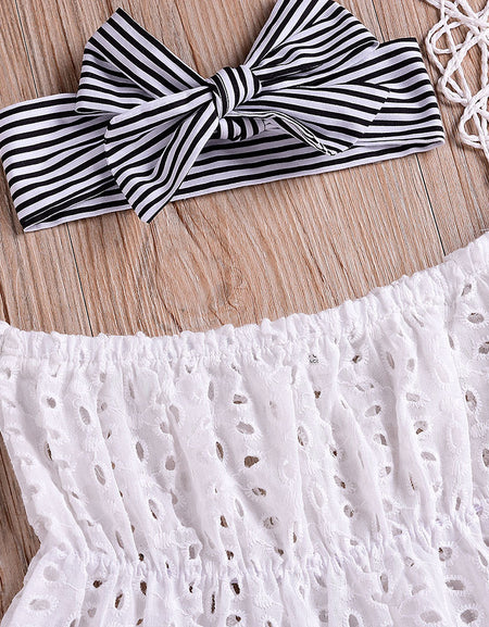 New Baby's Sets Girls Off Shoulder Solid Lace