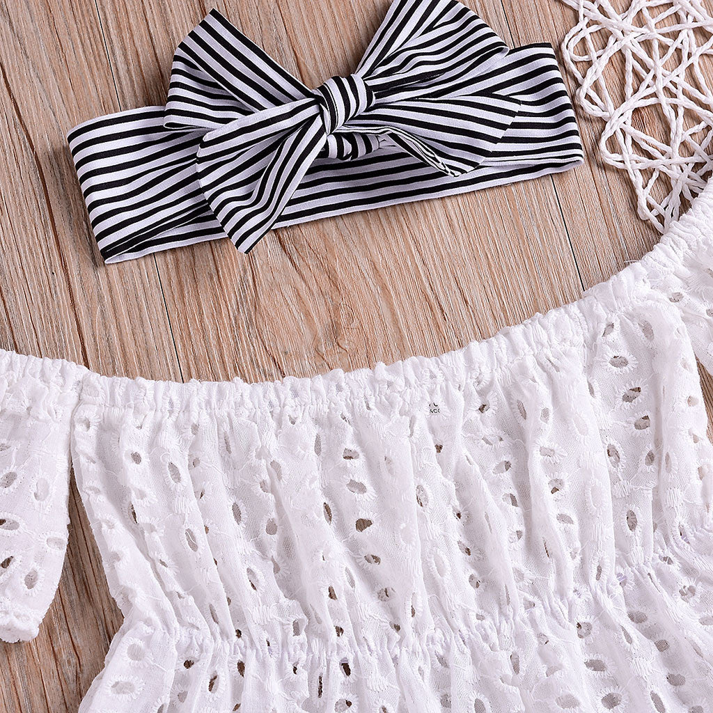 New Baby's Sets Girls Off Shoulder Solid Lace