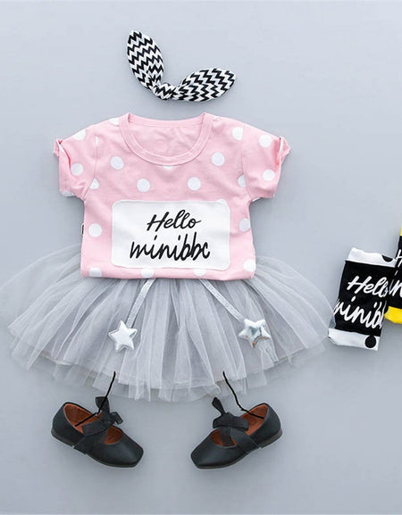 Baby Girl Clothes Dot Short Sleeve Tops Tulle Skirt