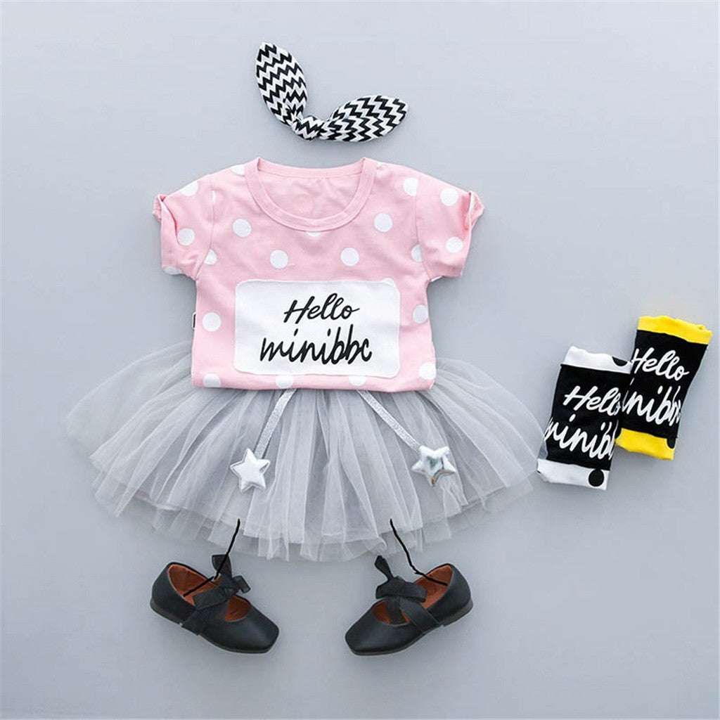 Baby Girl Clothes Dot Short Sleeve Tops Tulle Skirt