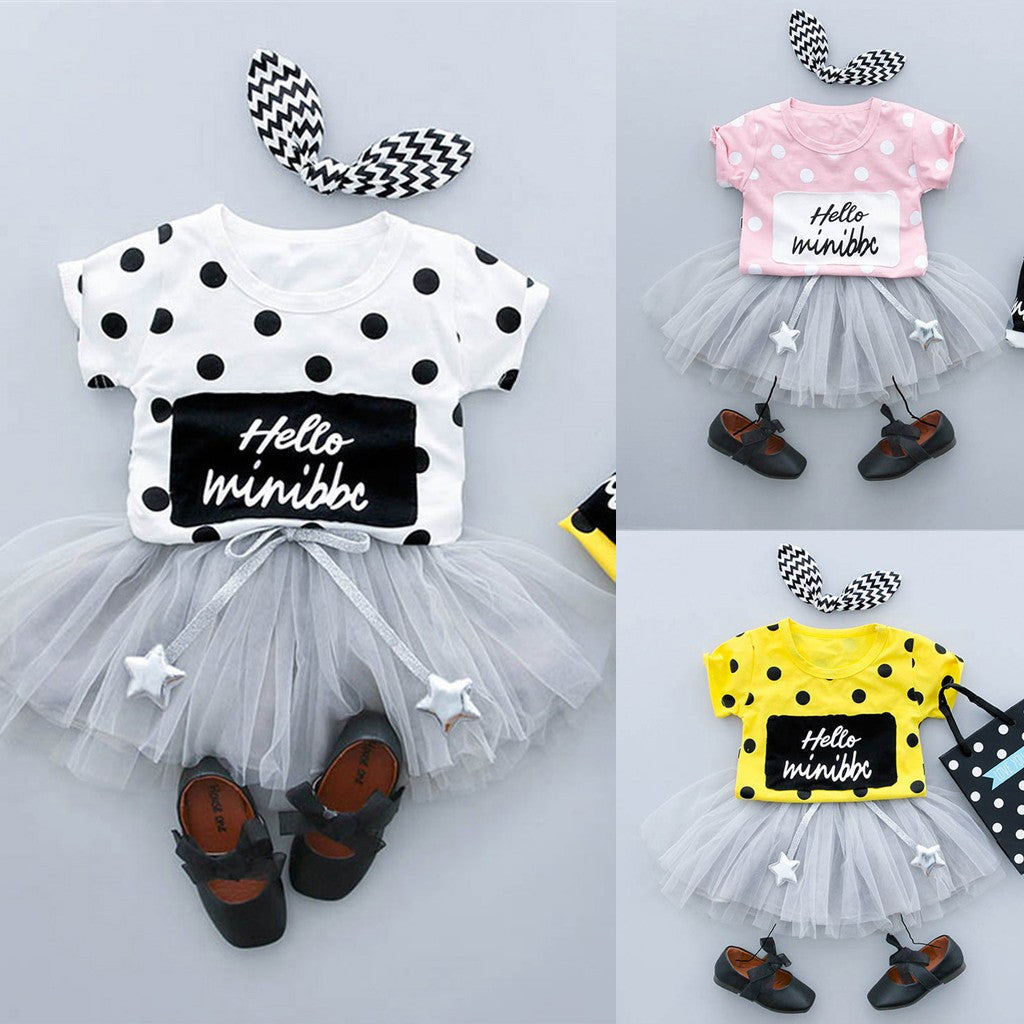 Baby Girl Clothes Dot Short Sleeve Tops Tulle Skirt