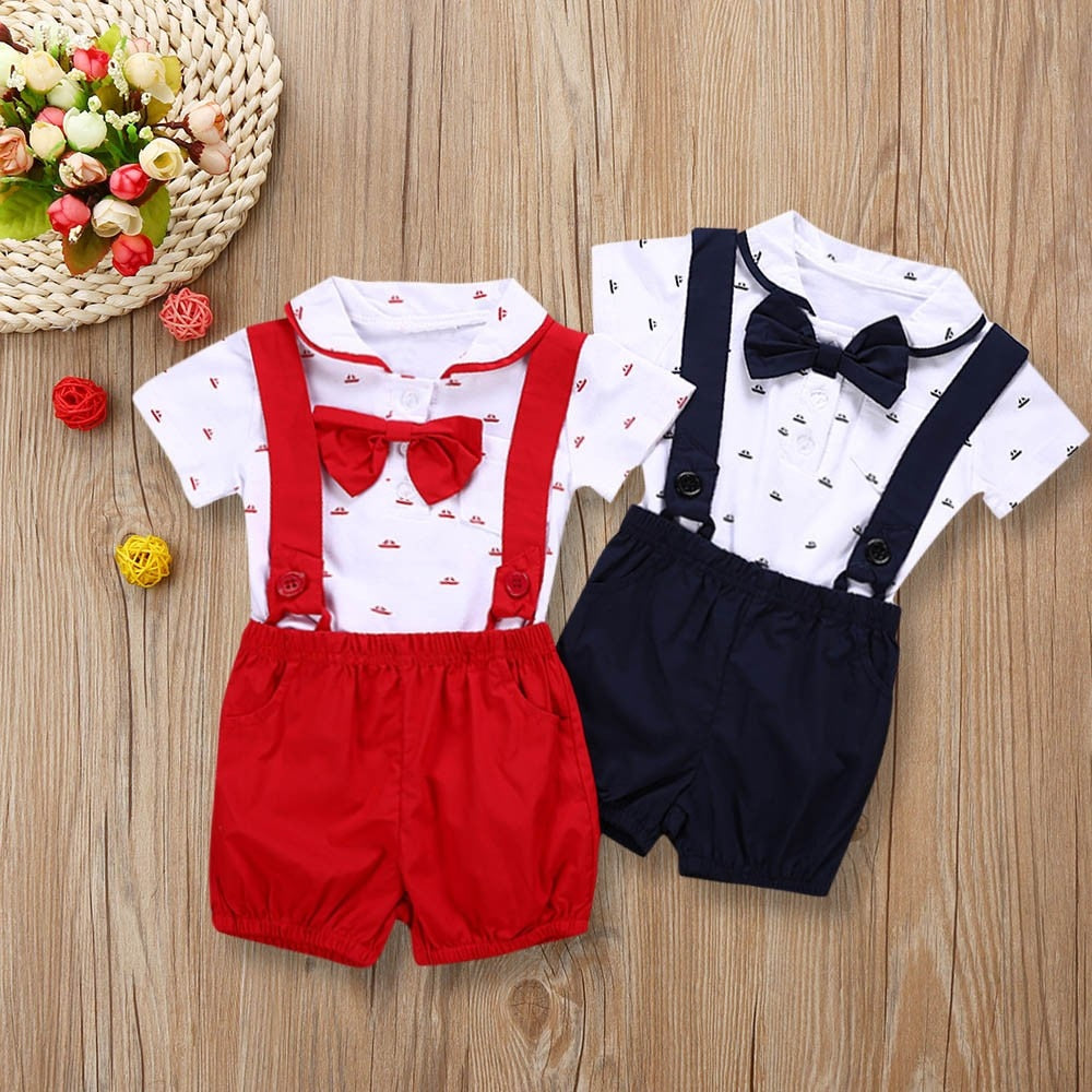 Baby Boys Short Sleeve Romper Pants Set Outfits