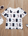 Kids Boys Short Sleeve Cotton Shirt Cats Pattern