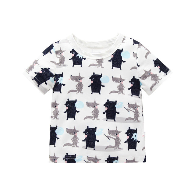 Kids Boys Short Sleeve Cotton Shirt Cats Pattern
